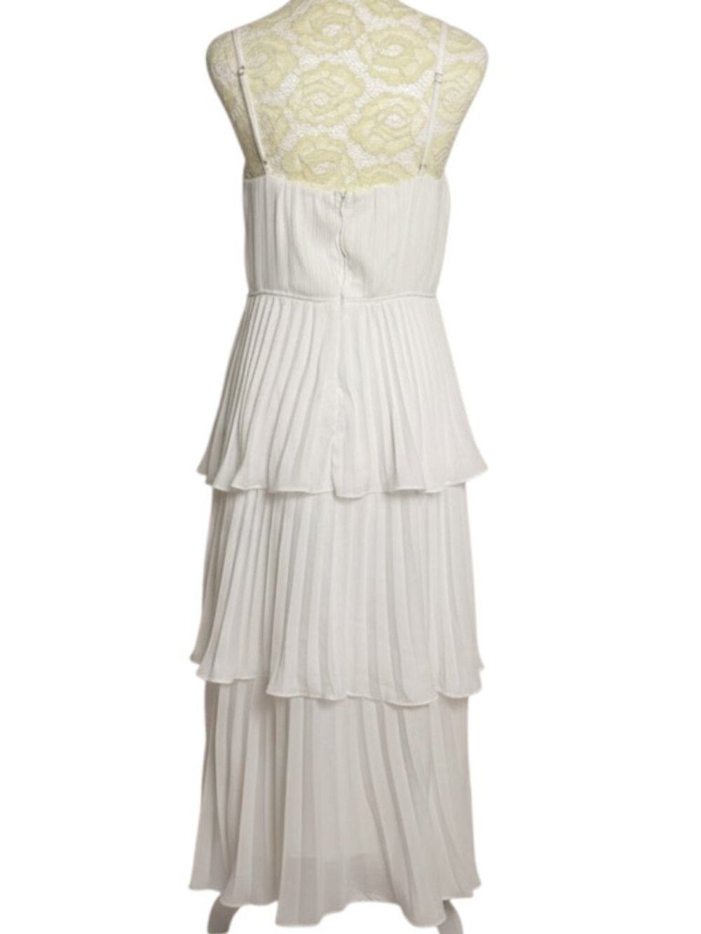 Lulus Cascading Crush Chiffon Dress Tiered Pleated Fit Flare White S - Picture 10 of 13